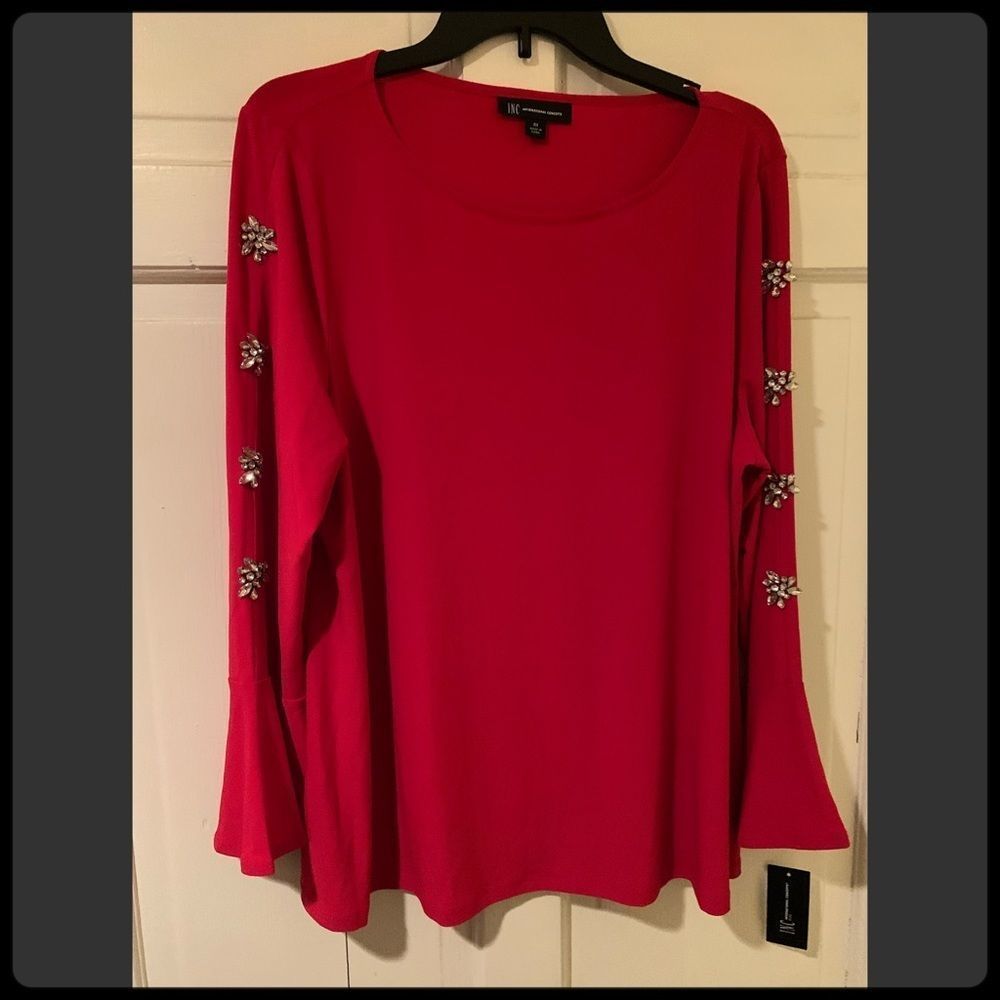 INC Red Rhinestone Embellished Top Sz 0X - Picture 3 of 10